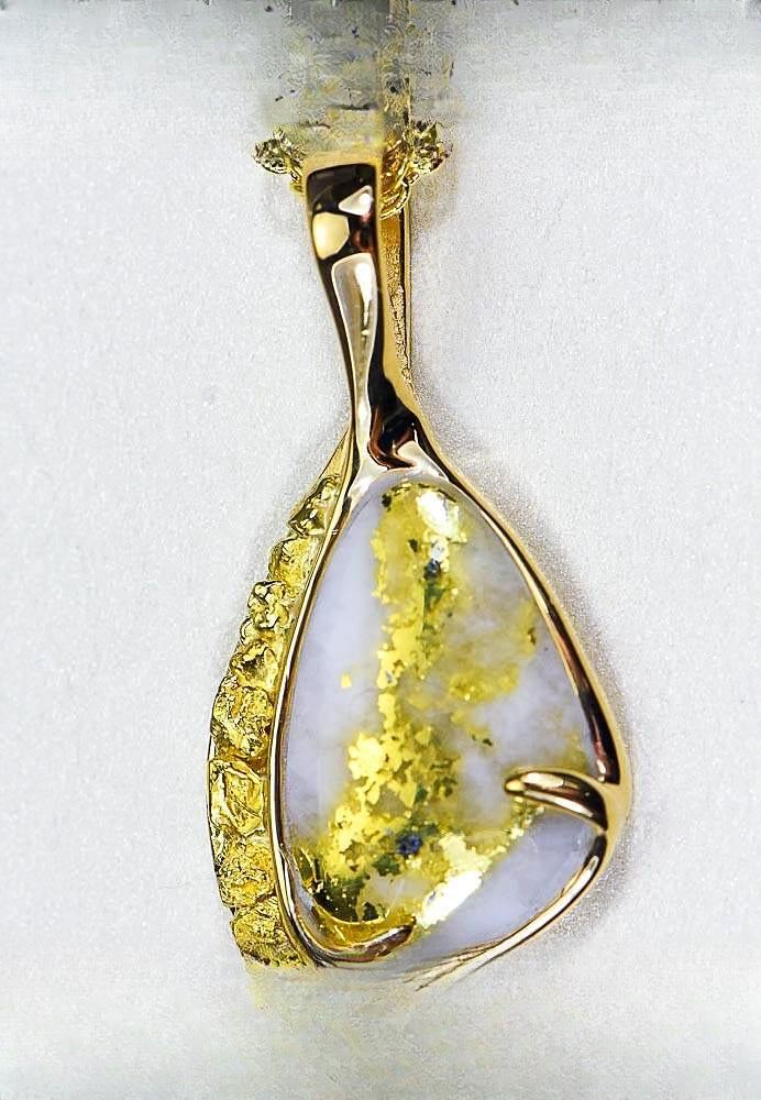 Gold Quartz Pendant "Orocal" PSC105QX Genuine Hand Crafted Jewelry - 14K Gold Yellow Gold Casting