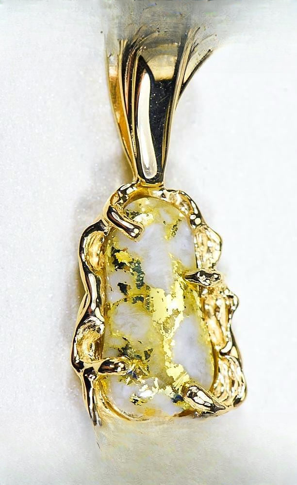Gold Quartz Pendant "Orocal" PFFQ5X Genuine Hand Crafted Jewelry - 14K Gold Yellow Gold Casting