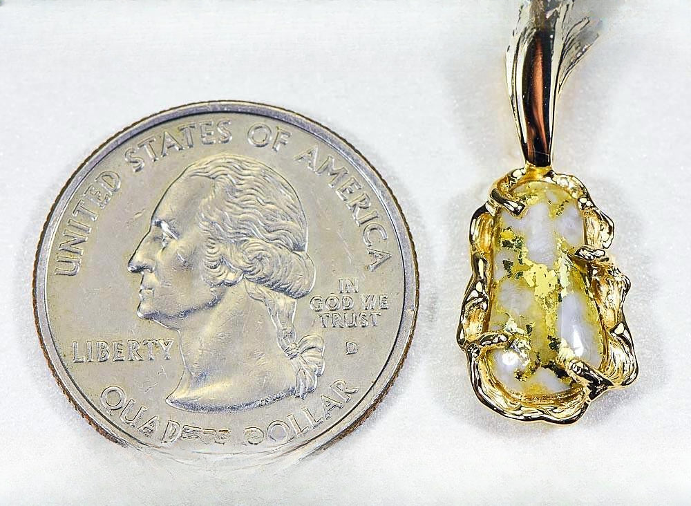 Gold Quartz Pendant "Orocal" PFFQ5X Genuine Hand Crafted Jewelry - 14K Gold Yellow Gold Casting