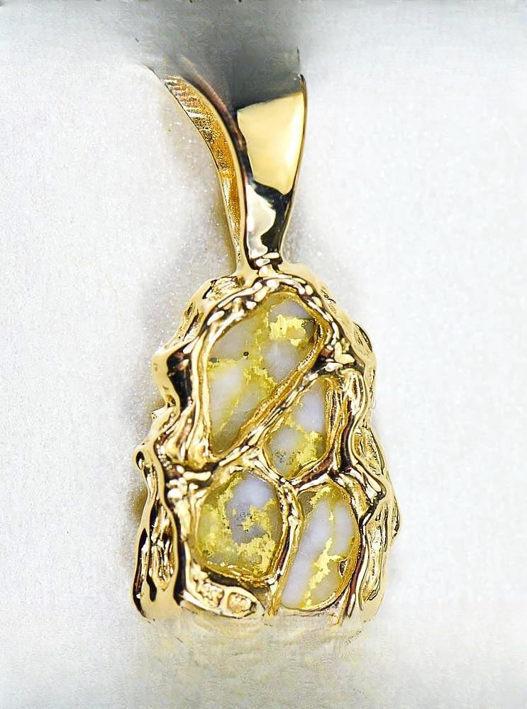 Gold Quartz Pendant "Orocal" PFFQ5X Genuine Hand Crafted Jewelry - 14K Gold Yellow Gold Casting
