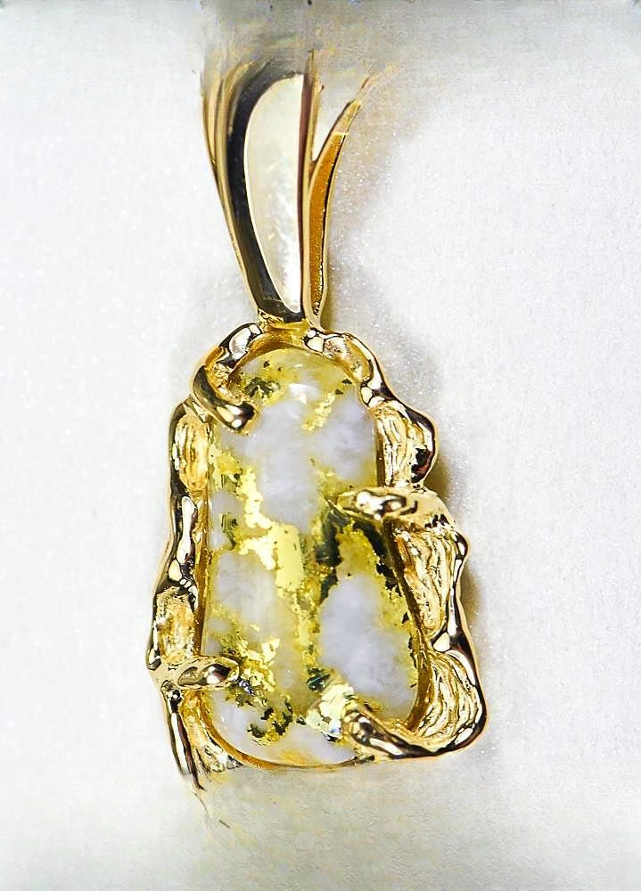 Gold Quartz Pendant "Orocal" PFFQ5X Genuine Hand Crafted Jewelry - 14K Gold Yellow Gold Casting