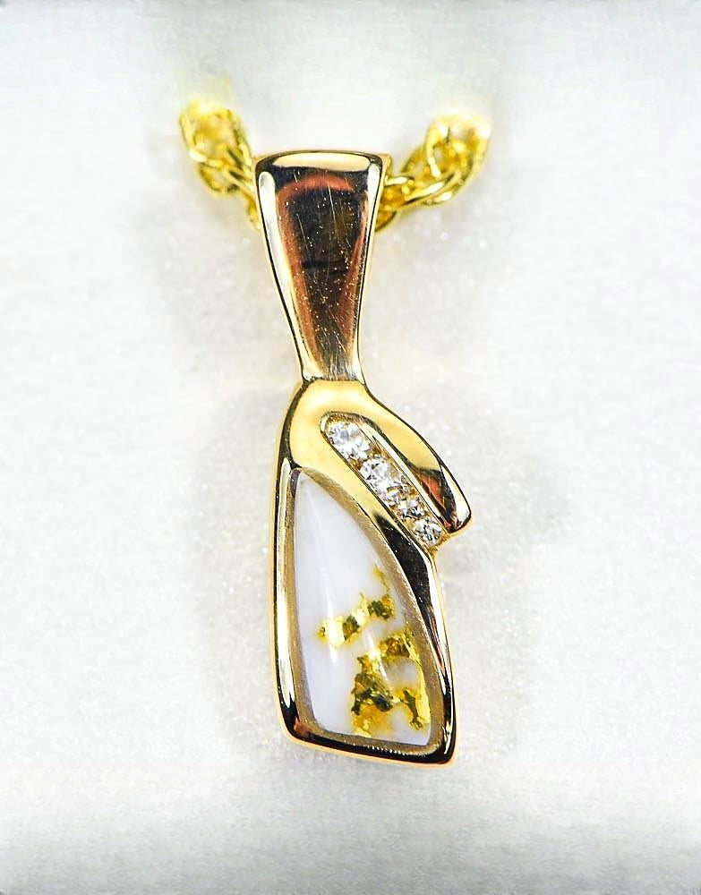Gold Quartz Pendant "Orocal" PN1072DQ Genuine Hand Crafted Jewelry - 14K Gold Yellow Gold Casting