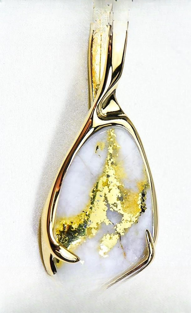 Gold Quartz Pendant "Orocal" PSC101QX Genuine Hand Crafted Jewelry - 14K Gold Yellow Gold Casting