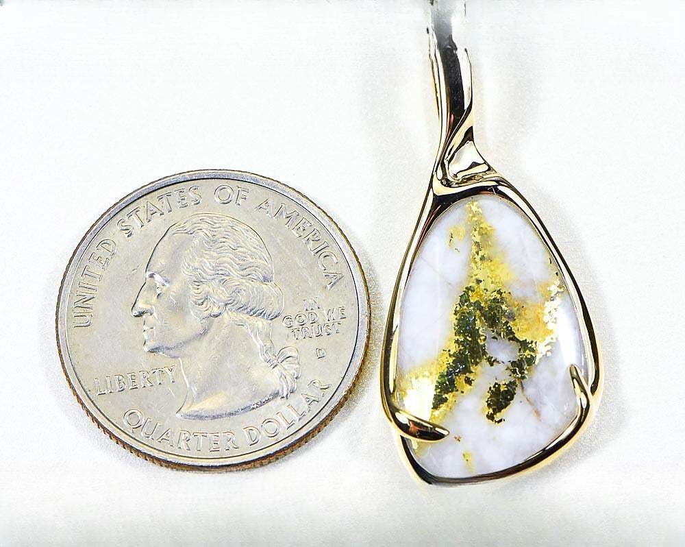 Gold Quartz Pendant "Orocal" PSC101QX Genuine Hand Crafted Jewelry - 14K Gold Yellow Gold Casting