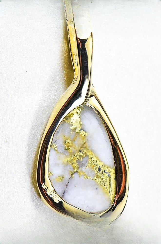 Gold Quartz Pendant "Orocal" PSC101QX Genuine Hand Crafted Jewelry - 14K Gold Yellow Gold Casting