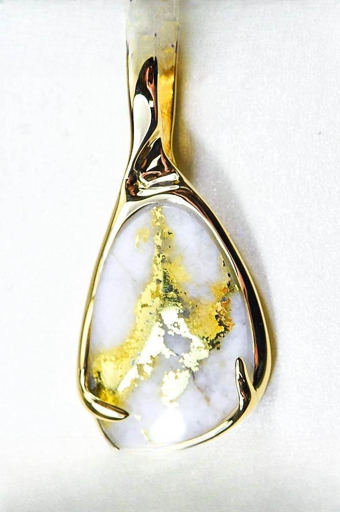 Gold Quartz Pendant "Orocal" PSC101QX Genuine Hand Crafted Jewelry - 14K Gold Yellow Gold Casting