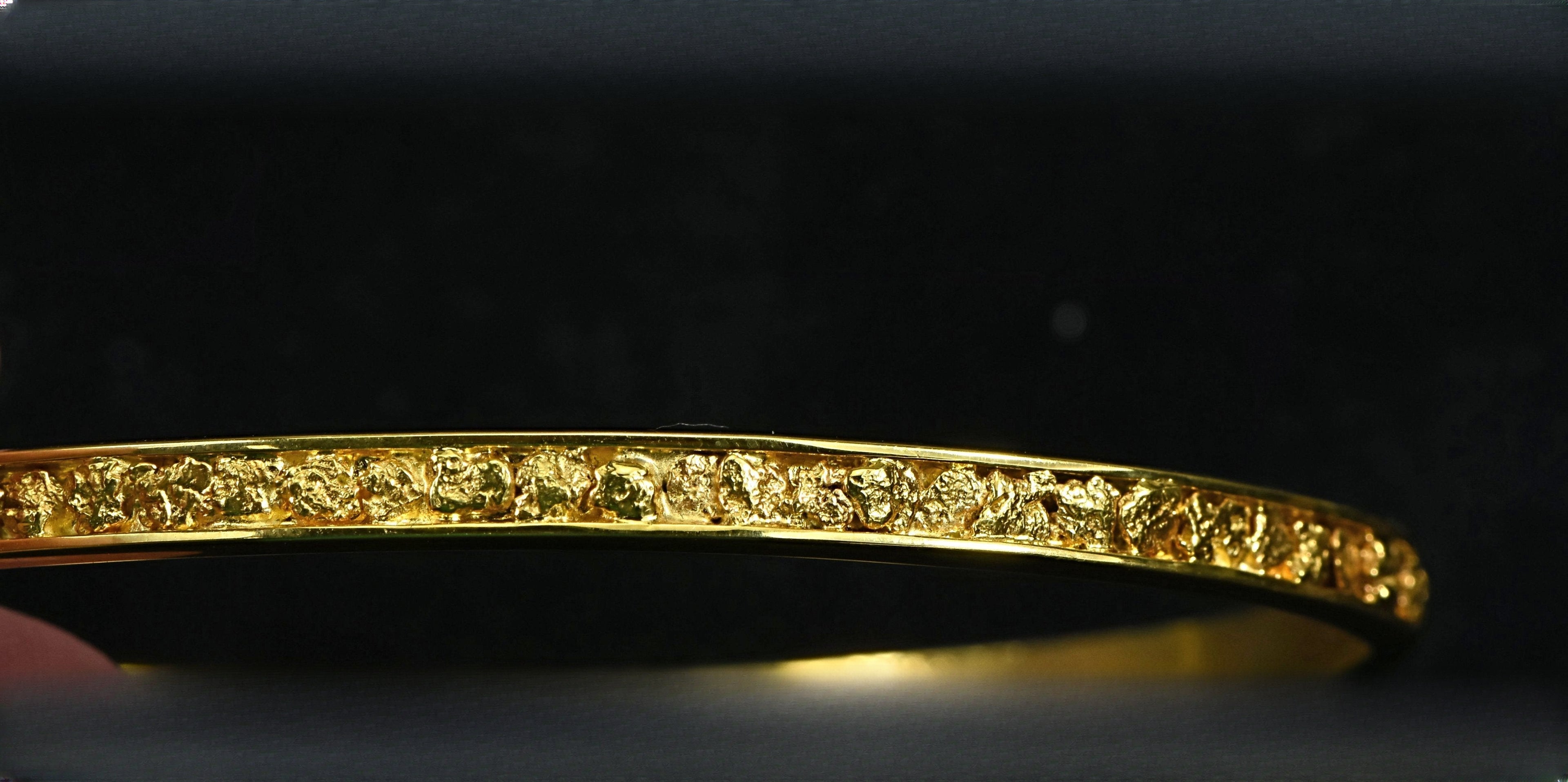 Gold Nugget Bracelet Bangle Style BB4MM "Orocal" Hand Made - Alaskan Yukon BC