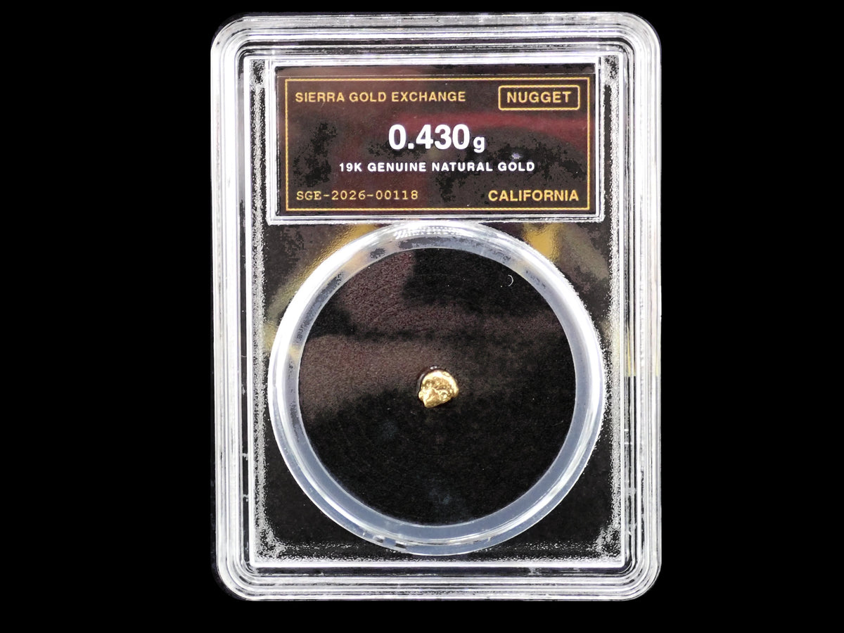 California Gold Nugget 0.430 Gram – Natural 19K – Certified Sealed Slab | SGE-2026-00118