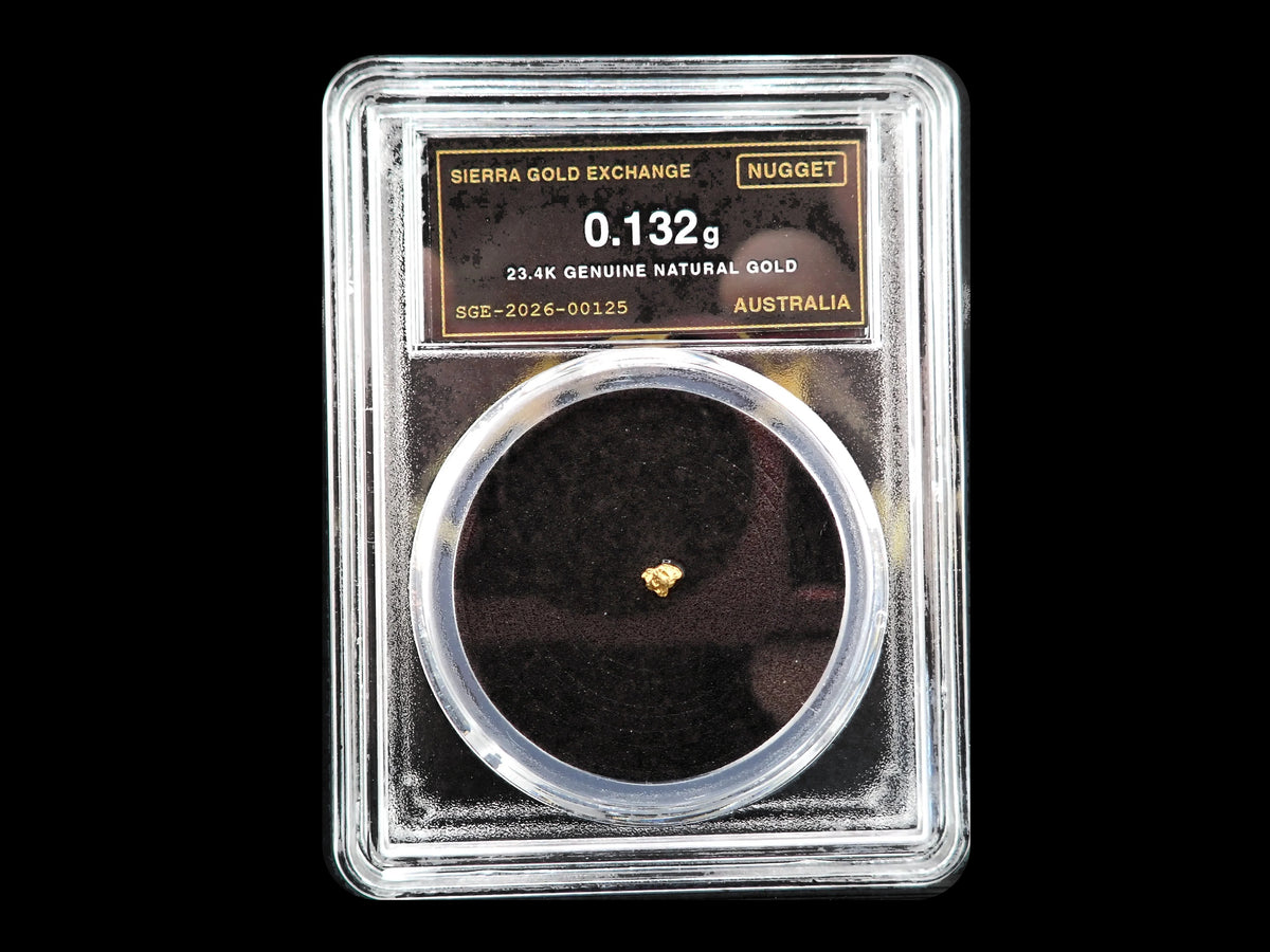 Australian Gold Nugget 0.132 Gram – Natural 23.4K – Certified Sealed Slab | SGE-2026-00125