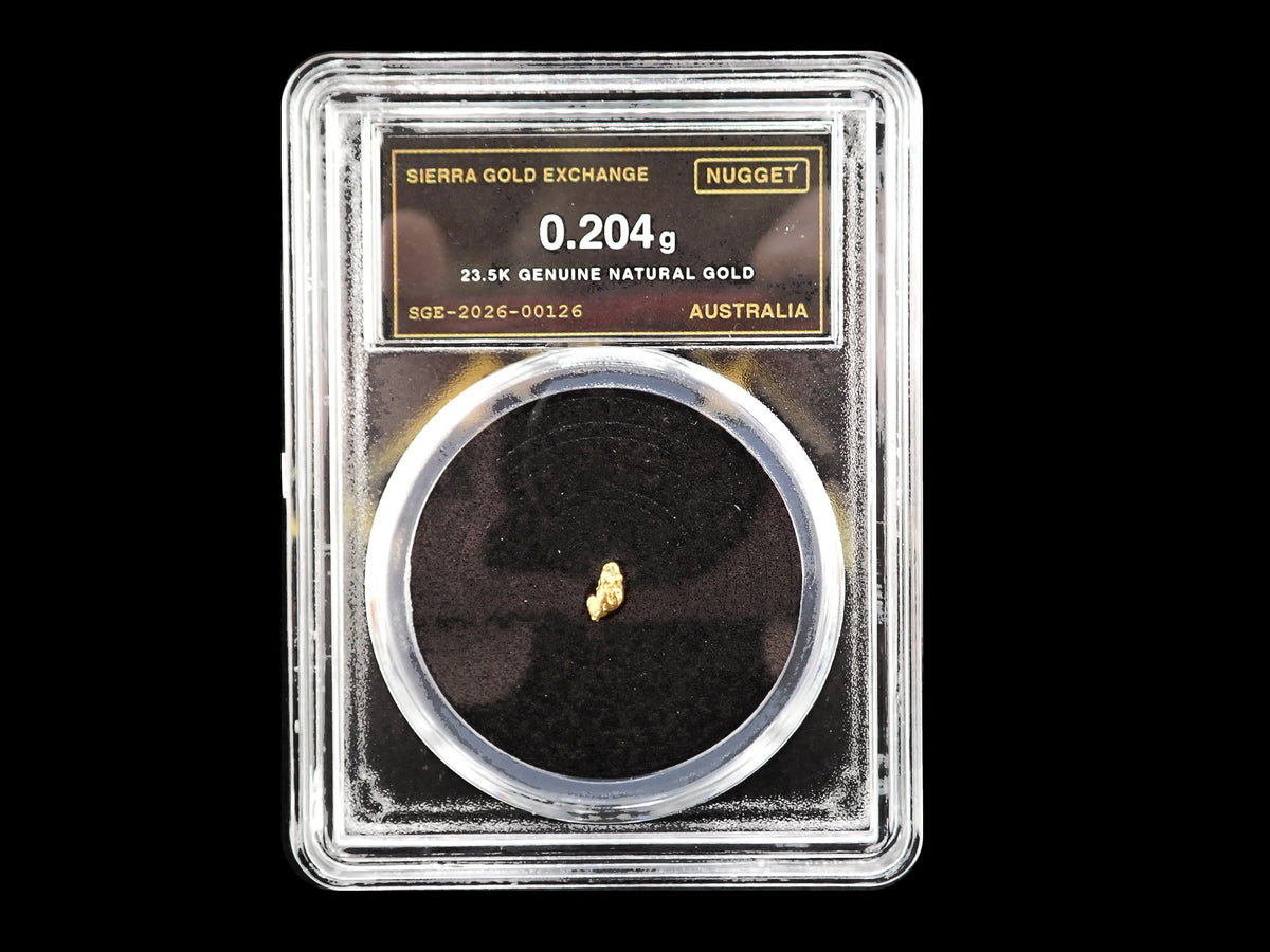 Australian Gold Nugget 0.204 Gram – Natural 23.5K – Certified Sealed Slab | SGE-2026-00126