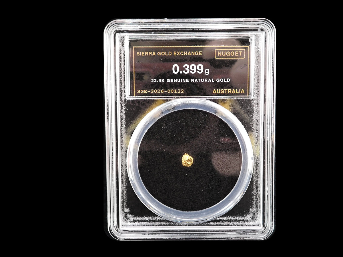 Australian Gold Nugget 0.399 Gram – Natural 22.9K – Certified Sealed Slab | SGE-2026-00132