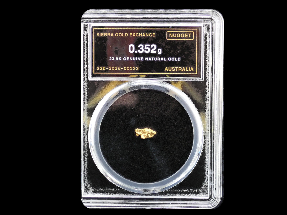 Australian Gold Nugget 0.352 Gram – Natural 23.9K – Certified Sealed Slab | SGE-2026-00133