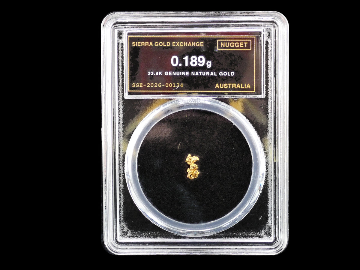 Australian Gold Nugget 0.189 Gram – Natural 23.8K – Certified Sealed Slab | SGE-2026-00134