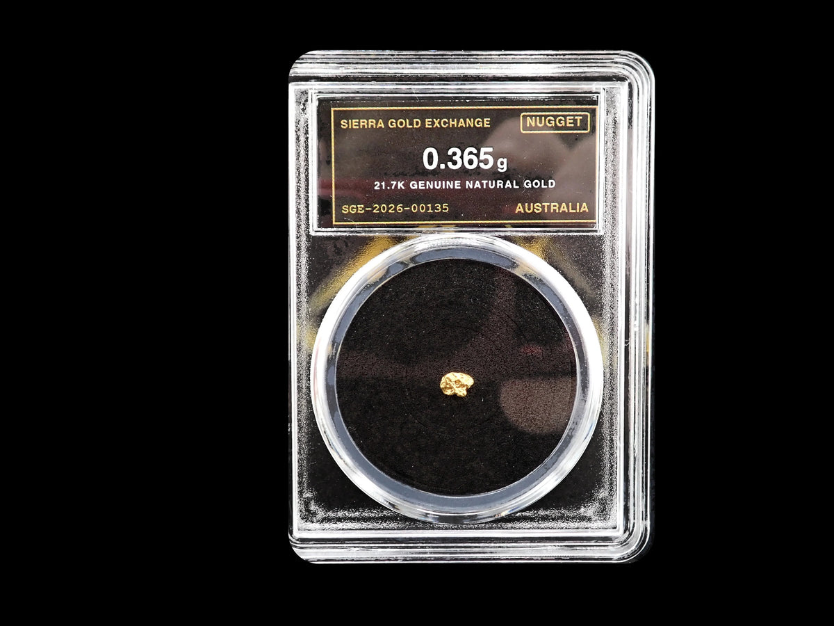 Australian Gold Nugget 0.365 Gram – Natural 21.7K – Certified Sealed Slab | SGE-2026-00135