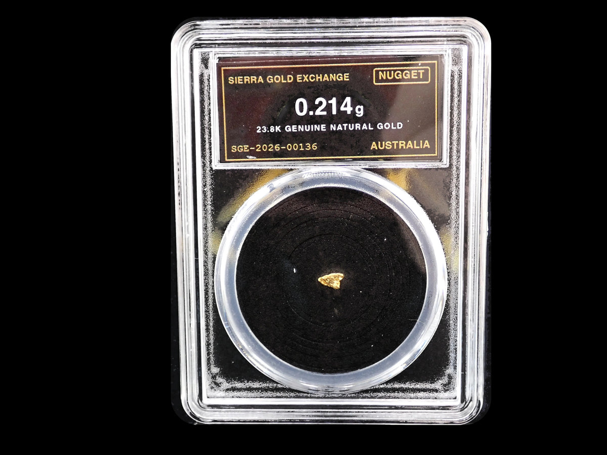 Australian Gold Nugget 0.214 Gram – Natural 23.8K – Certified Sealed Slab | SGE-2026-00136