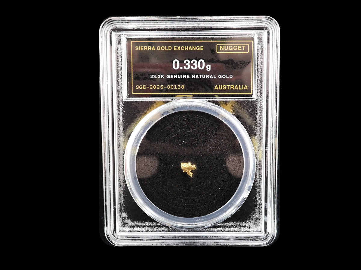 Australian Gold Nugget 0.330 Gram – Natural 23.2K – Certified Sealed Slab | SGE-2026-00138
