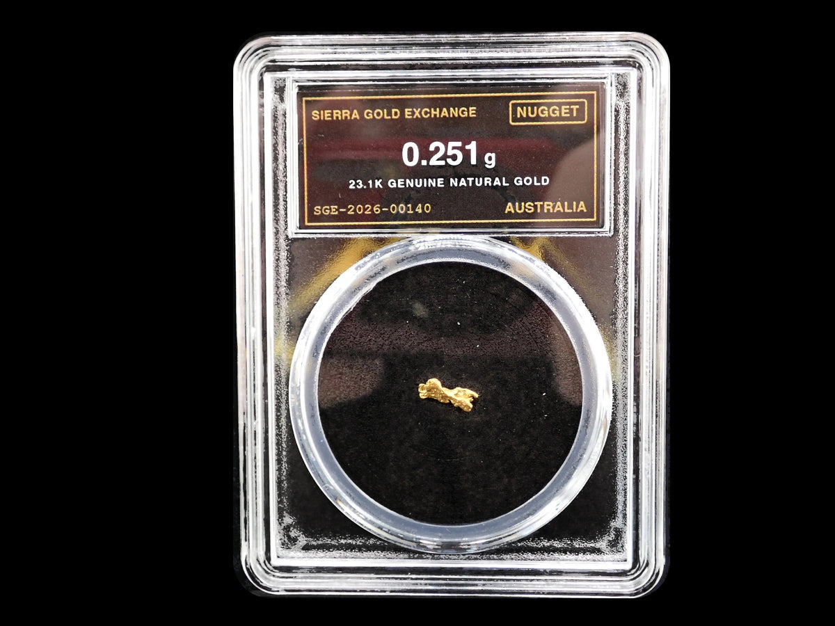 Australian Gold Nugget 0.251 Gram – Natural 23.1K – Certified Sealed Slab | SGE-2026-00140