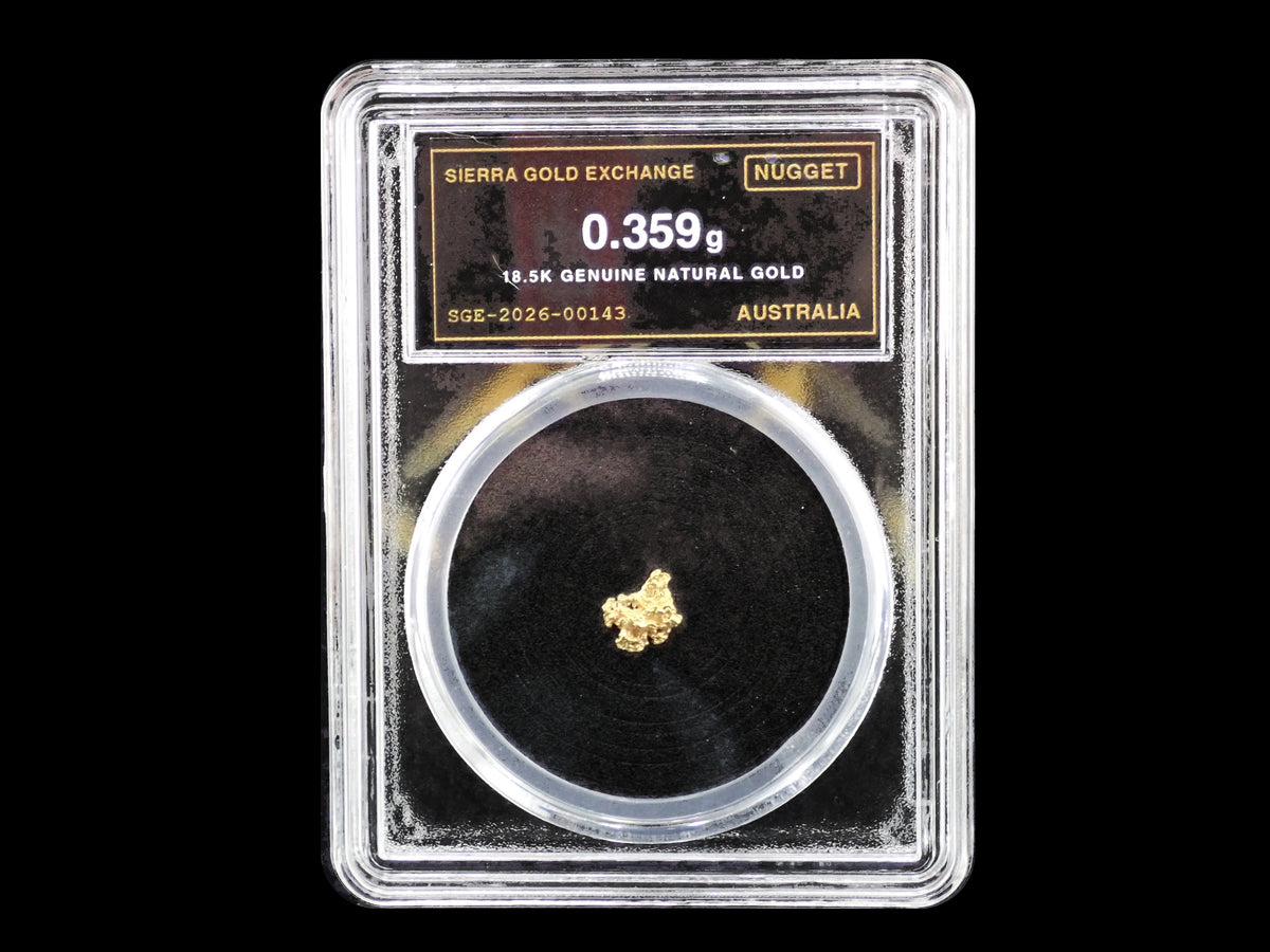 Australian Gold Nugget 0.359 Gram – Natural 18.5K – Certified Sealed Slab | SGE-2026-00143