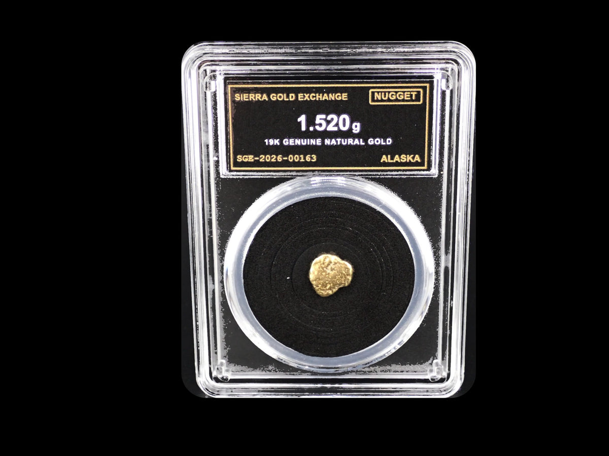 Alaska natural gold nugget in sealed slab, 1.520g, SGE-2026-00163