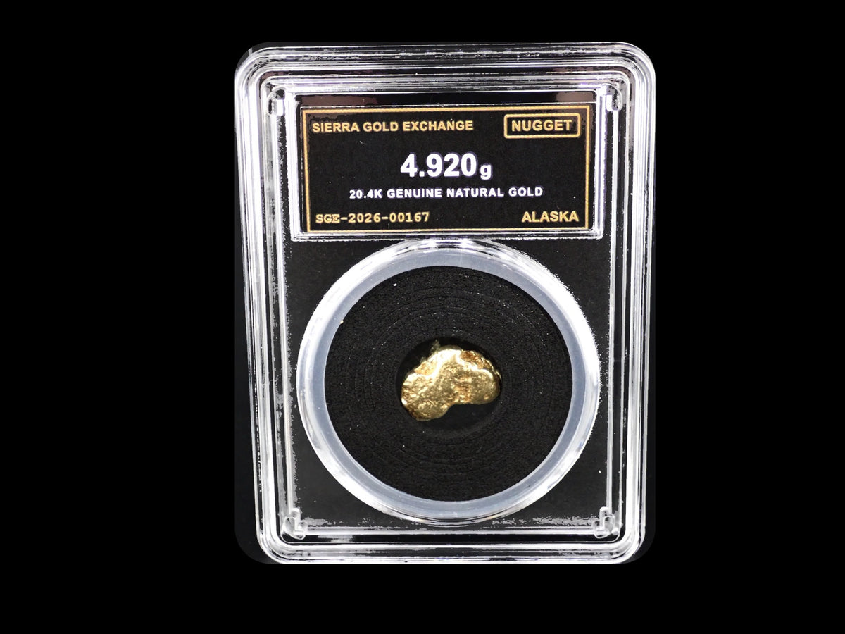 Alaska natural gold nugget in sealed slab, 4.920g, SGE-2026-00167