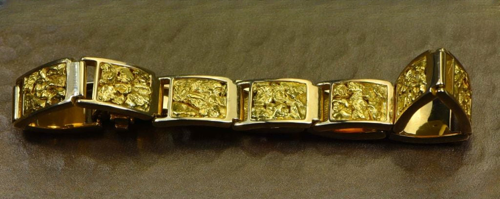 Gold Nugget Inlay Bracelet "Orocal" B10MM11L Genuine Hand Crafted Jewelry - 14K Casting