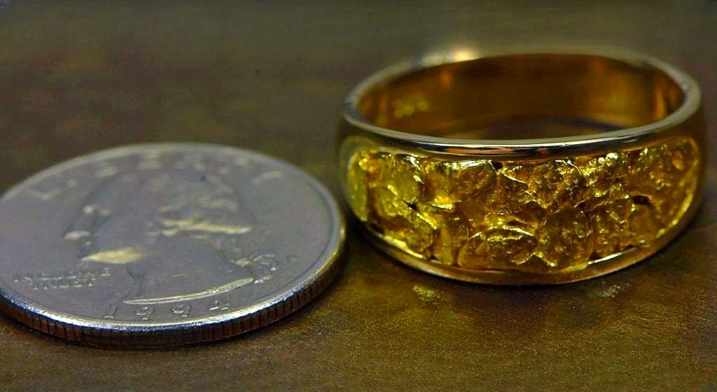 Gold Nugget Men's Ring "Orocal" RM10MMT Genuine Hand Crafted Jewelry - 14K Casting