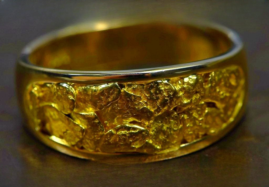 Gold Nugget Men's Ring "Orocal" RM10MMT Genuine Hand Crafted Jewelry - 14K Casting