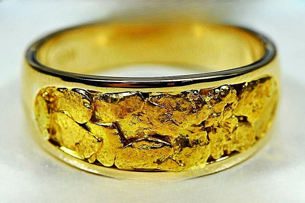 Gold Nugget Men's Ring "Orocal" RM10MMT Genuine Hand Crafted Jewelry - 14K Casting