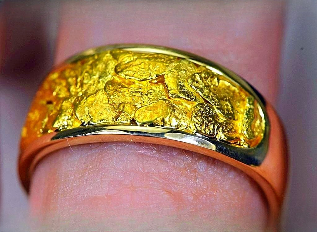 Gold Nugget Men's Ring "Orocal" RM10MMT Genuine Hand Crafted Jewelry - 14K Casting