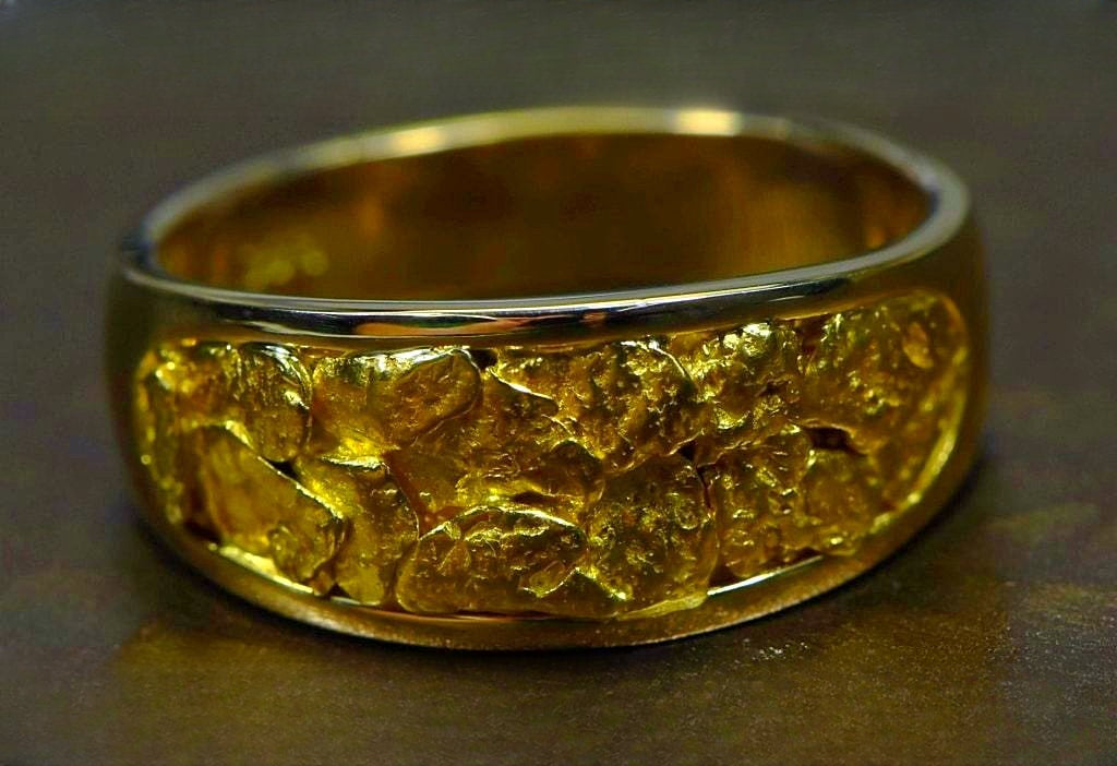 Gold Nugget Men's Ring "Orocal" RM10MMT Genuine Hand Crafted Jewelry - 14K Casting