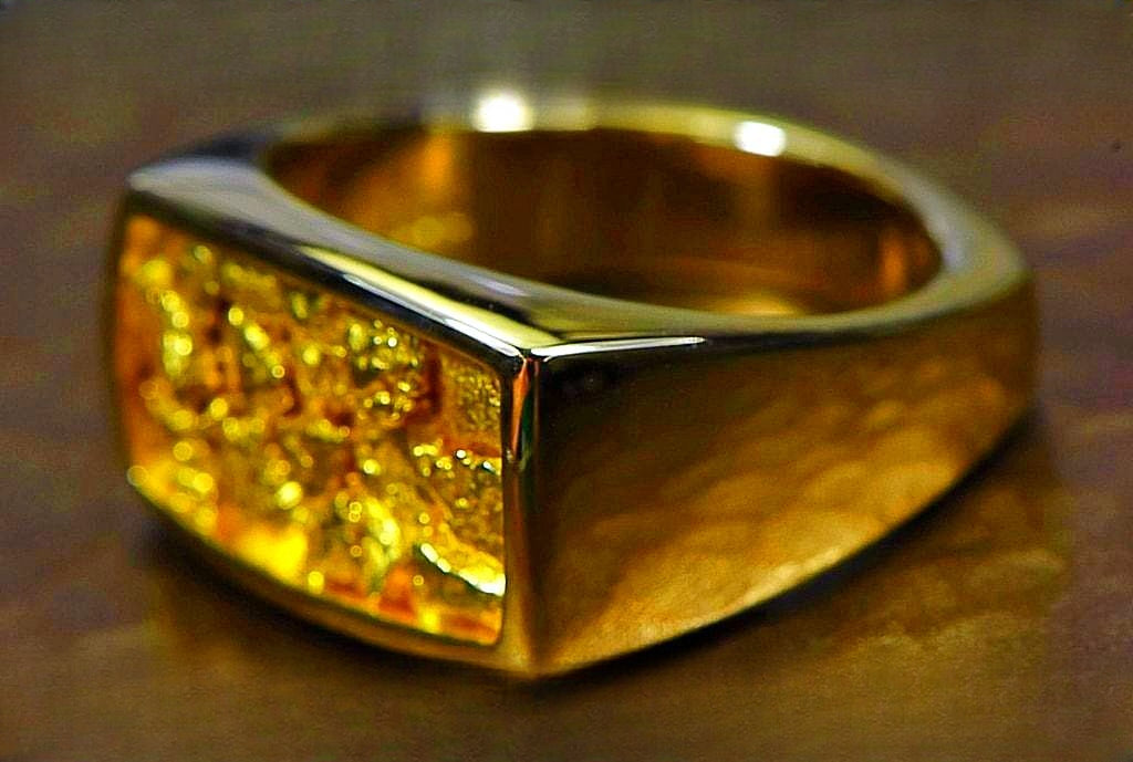 Gold Nugget Men's Ring "Orocal" RM1109N Genuine Hand Crafted Jewelry - 14K Casting