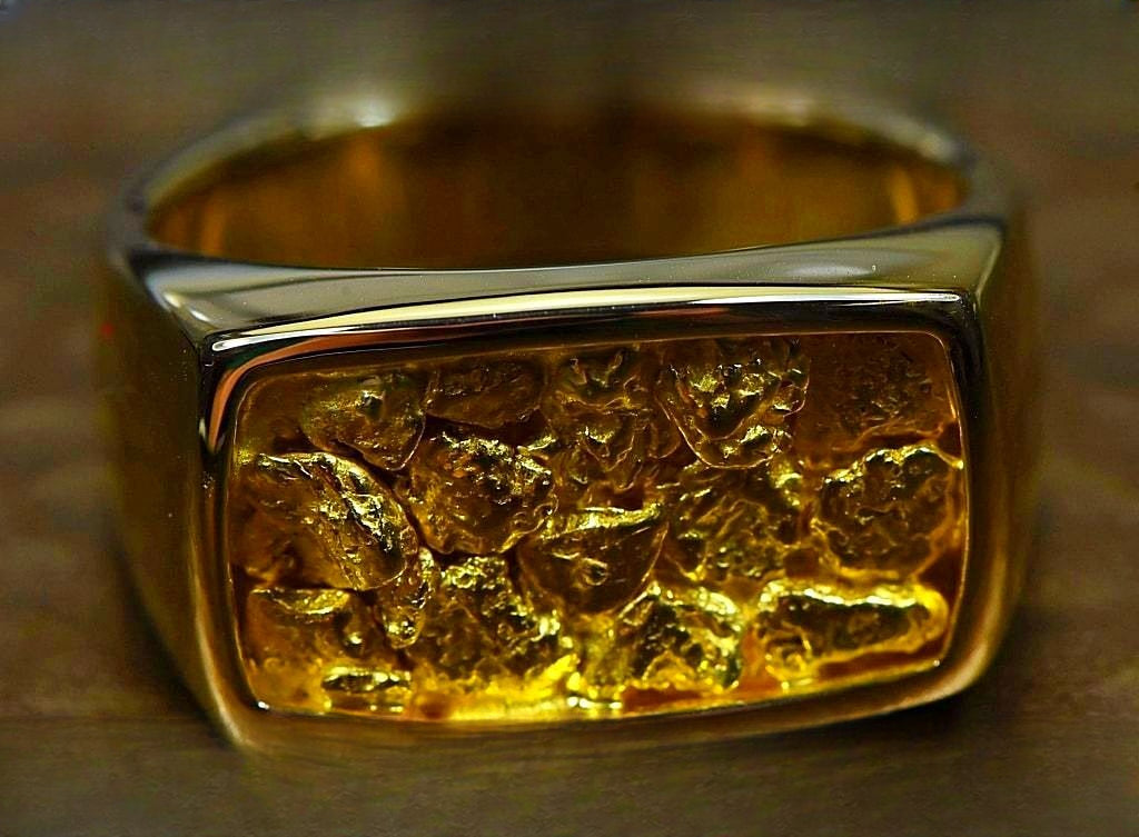 Gold Nugget Men's Ring "Orocal" RM1109N Genuine Hand Crafted Jewelry - 14K Casting
