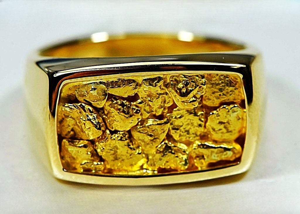 Gold Nugget Men's Ring "Orocal" RM1109N Genuine Hand Crafted Jewelry - 14K Casting