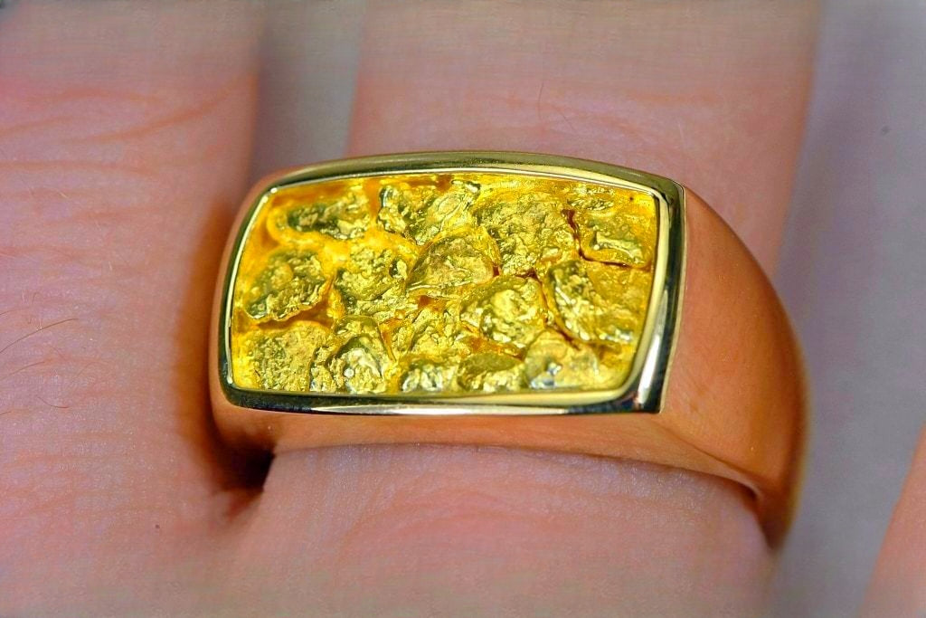 Gold Nugget Men's Ring "Orocal" RM1109N Genuine Hand Crafted Jewelry - 14K Casting