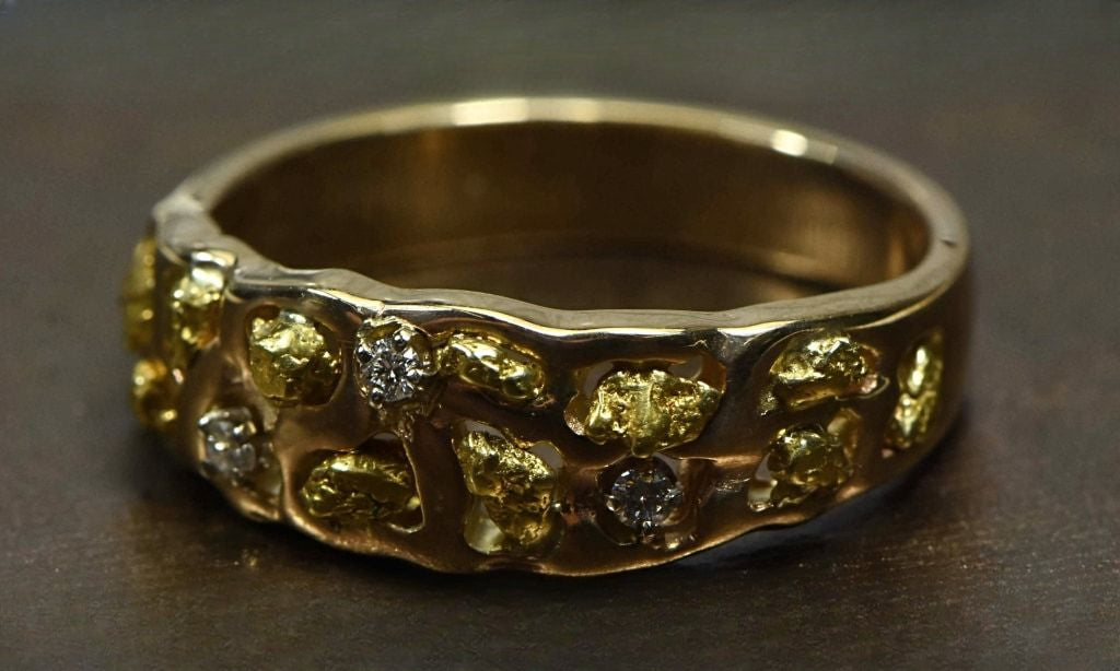 Gold Nugget Men's Ring "Orocal" RM195D6 Genuine Hand Crafted Jewelry - 14K Casting