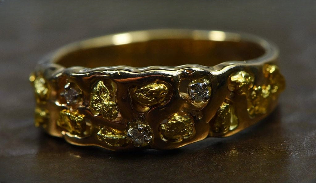 Gold Nugget Men's Ring "Orocal" RM195D6 Genuine Hand Crafted Jewelry - 14K Casting