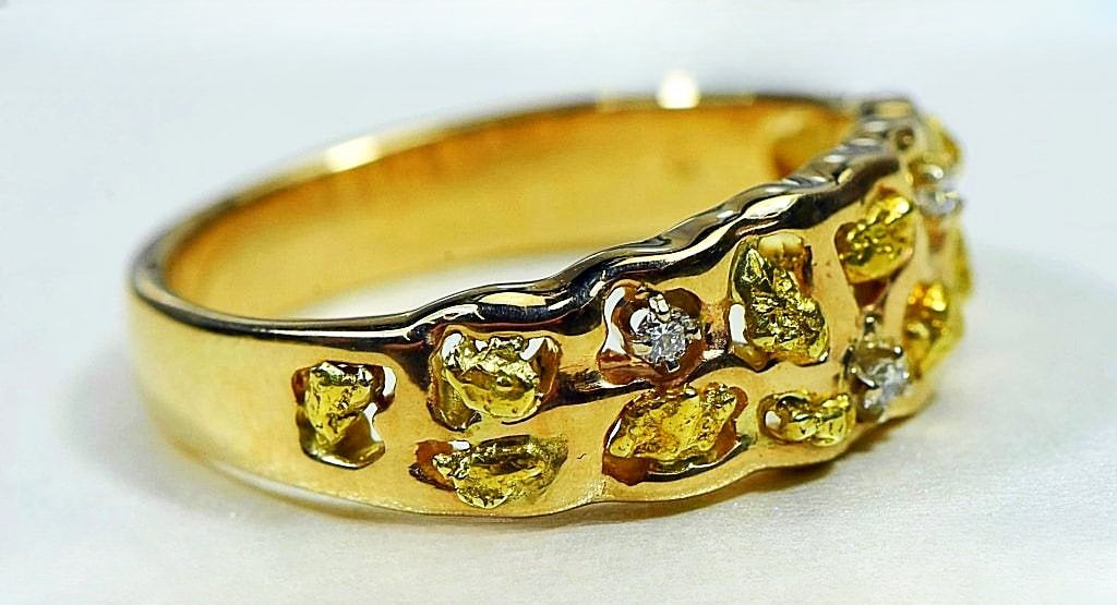 Gold Nugget Men's Ring "Orocal" RM195D6 Genuine Hand Crafted Jewelry - 14K Casting