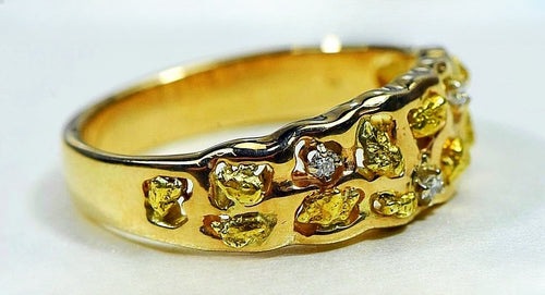 Gold Nugget Men's Ring "Orocal" RM195D6 Genuine Hand Crafted Jewelry - 14K Casting