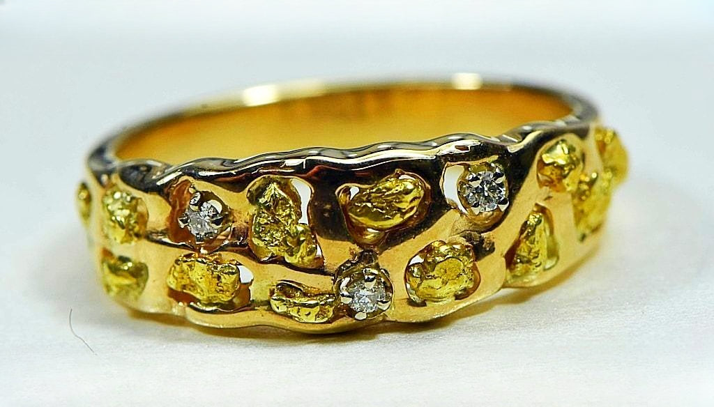 Gold Nugget Men's Ring "Orocal" RM195D6 Genuine Hand Crafted Jewelry - 14K Casting