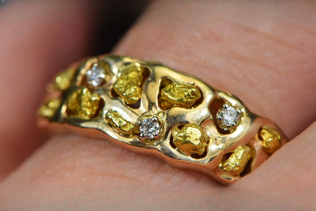 Gold Nugget Men's Ring "Orocal" RM195D6 Genuine Hand Crafted Jewelry - 14K Casting