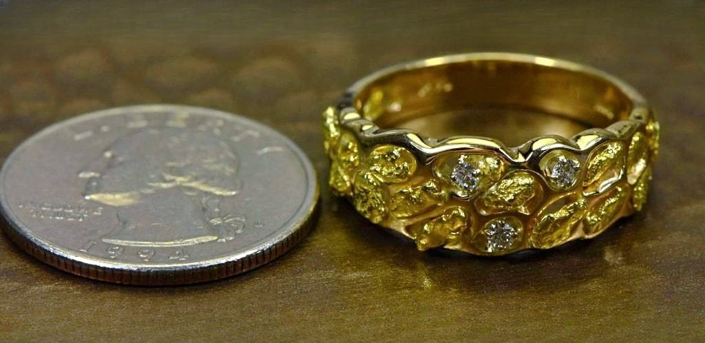 Gold Nugget Men's Ring "Orocal" RM210D9 Genuine Hand Crafted Jewelry - 14K Casting