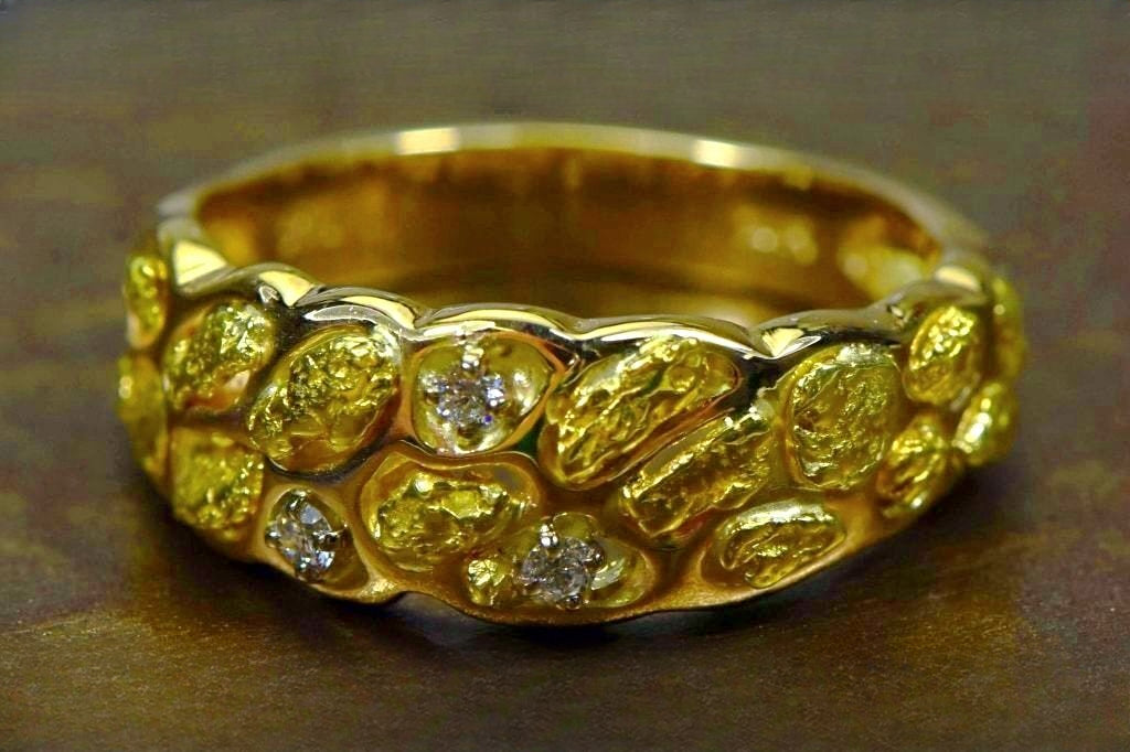 Gold Nugget Men's Ring "Orocal" RM210D9 Genuine Hand Crafted Jewelry - 14K Casting