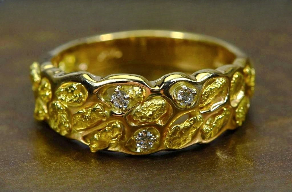 Gold Nugget Men's Ring "Orocal" RM210D9 Genuine Hand Crafted Jewelry - 14K Casting