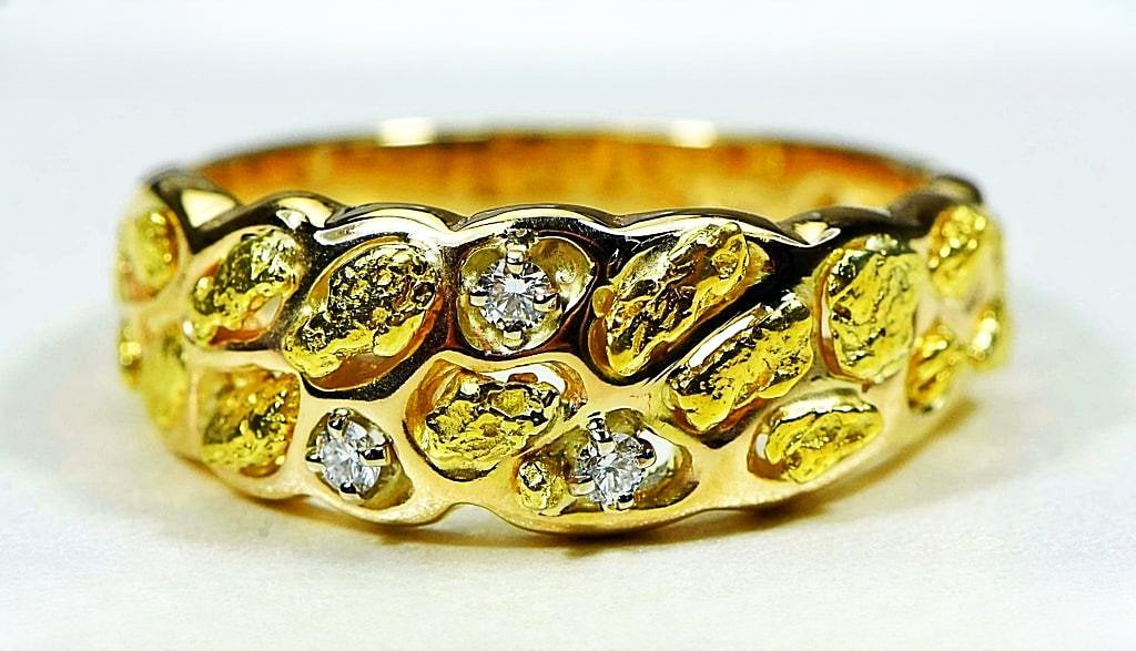 Gold Nugget Men's Ring "Orocal" RM210D9 Genuine Hand Crafted Jewelry - 14K Casting