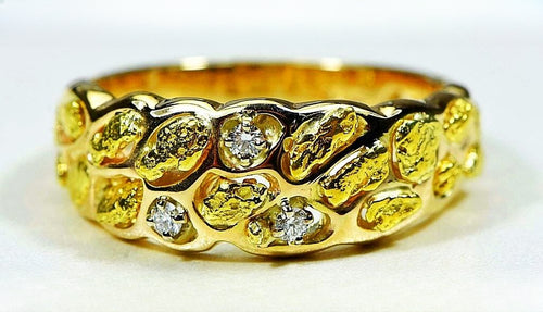 Gold Nugget Men's Ring "Orocal" RM210D9 Genuine Hand Crafted Jewelry - 14K Casting