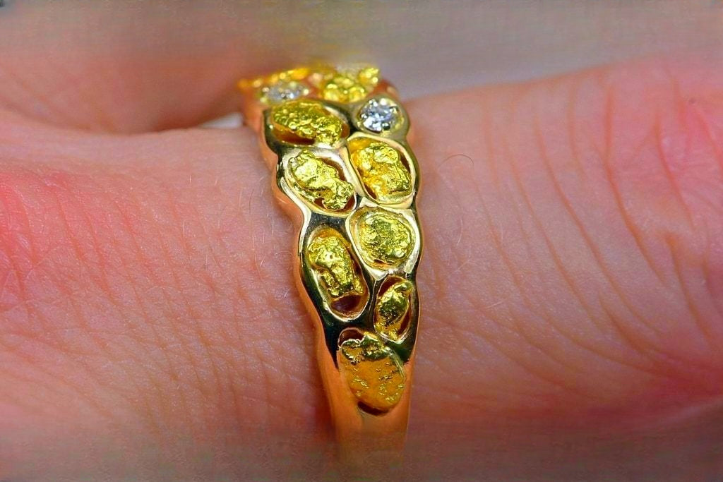 Gold Nugget Men's Ring "Orocal" RM210D9 Genuine Hand Crafted Jewelry - 14K Casting