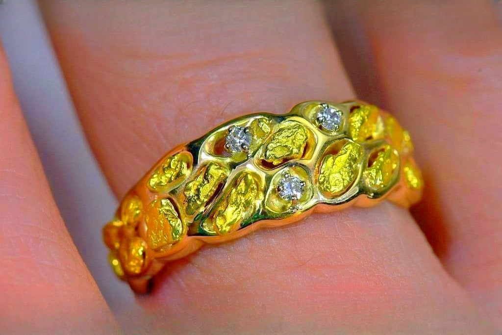 Gold Nugget Men's Ring "Orocal" RM210D9 Genuine Hand Crafted Jewelry - 14K Casting