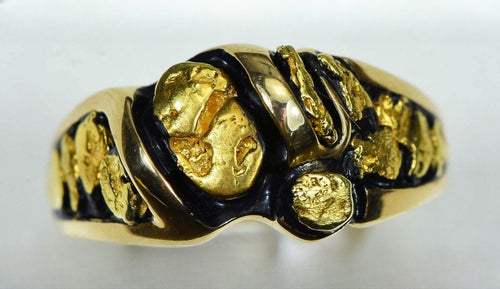 Gold Nugget Men's Ring "Orocal" RM486 Genuine Hand Crafted Jewelry - 14K Casting