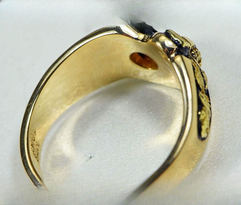 Gold Nugget Men's Ring "Orocal" RM486 Genuine Hand Crafted Jewelry - 14K Casting