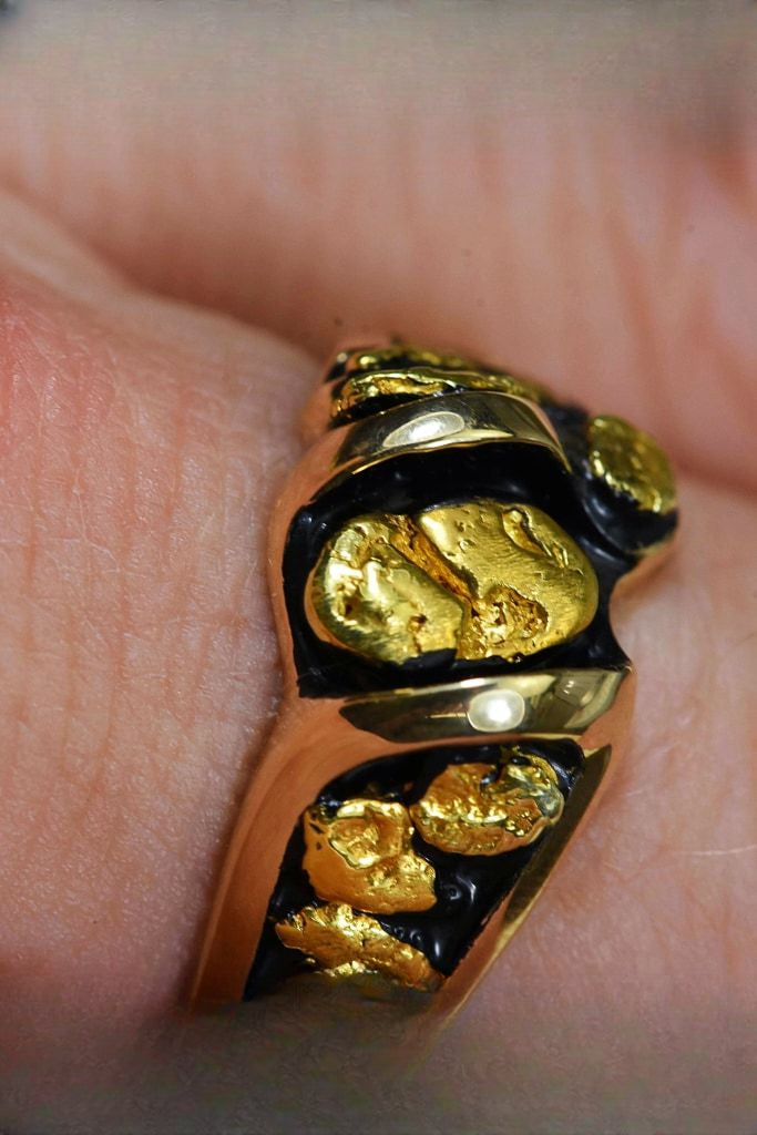 Gold Nugget Men's Ring "Orocal" RM486 Genuine Hand Crafted Jewelry - 14K Casting